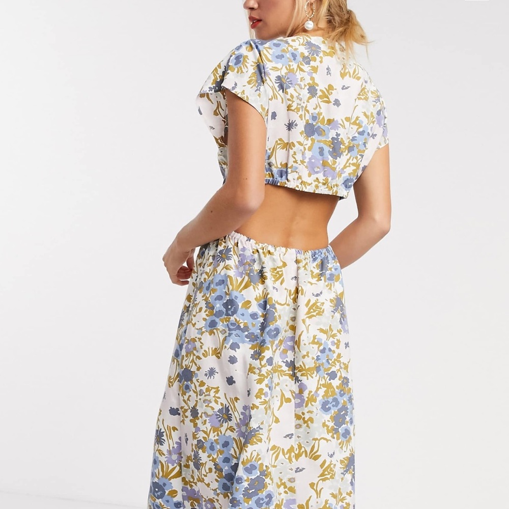 ASOS Floral Cutout Maxi Dress in Blue & Cream